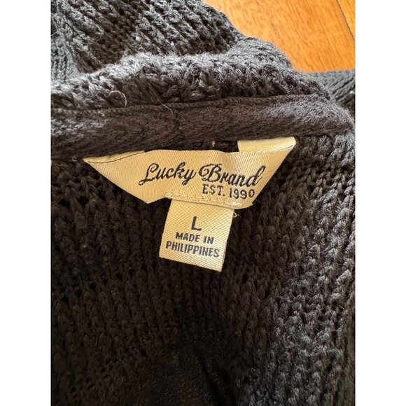 Lucky Brand Womens Cardigan L Open Front Knit Black Heathered Draped - Picture 4 of 7